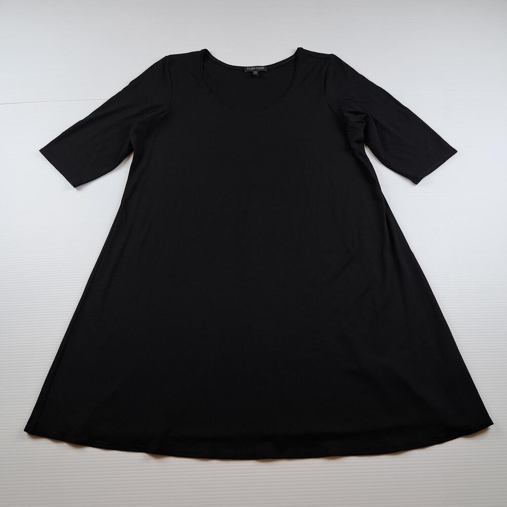 Eileen Fisher Tunic Womens Large Black Scoop Neck Shirt Blouse Knit Stretch Top